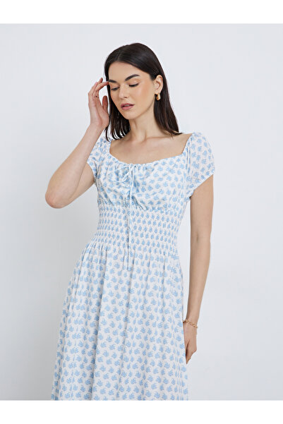 Take Two By Styli Floral Print Smocked Midi Dress