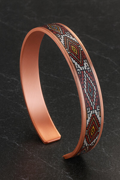 OSMANLI GÜMÜŞ Women's Copper Bracelet Ring Set - Rosewhite Model Special Edition Metal Box and Quartz Stone
