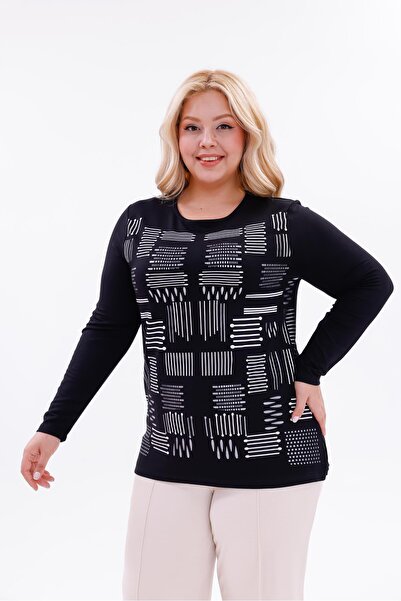 Siyezen بلوزة من قماش المودال المطبوع باللاكيه مقاس كبير