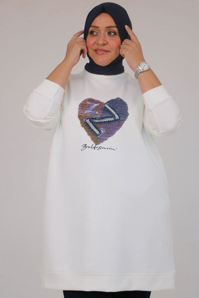 Eslina 58141 Plus Size Modal Tunic with Heart Print on the Front - Ecru