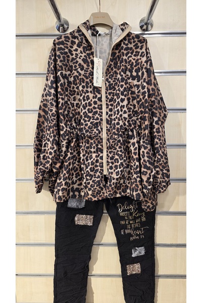 Park Moda Leopard Pattern Zippered Thin Raincoat Windbreaker