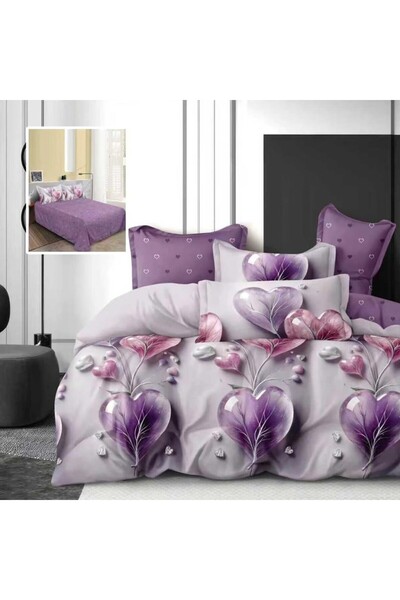 Pucioasa Double bed linen 6 pieces made of finet, purple hearts