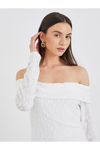 Take Two By Styli Schiffli Off Shoulder Bodycon Maxi Dress