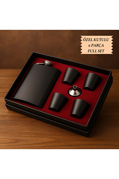 CHANCE GİFT Stainless Steel Luxury Gift Black Liquor Flask Set 9 oz Black Flask+4 Glasses+Funnel