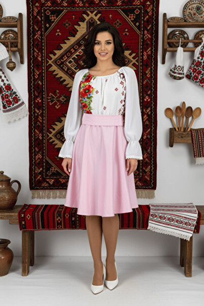 Ie Traditionala Rochie Traditionala stilizata cu maci 18