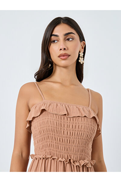 Take Two By Styli Beige Maxi Dress with Ruffle Detail