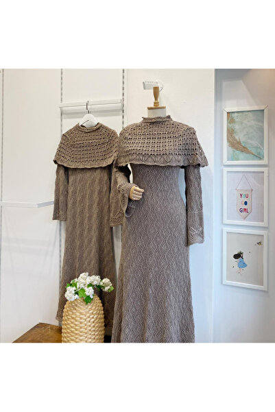 Faya Boutique Koyu Vizon Ajurlu Dream Örme Triko Elbise