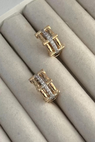 Vitastyle Rose Gold Single Stone Detail Ring Style Steel Earrings