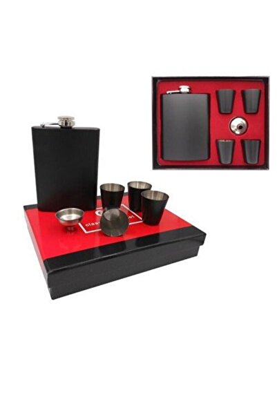 CHANCE GİFT Stainless Steel Luxury Gift Black Liquor Flask Set 9 oz Black Flask+4 Glasses+Funnel