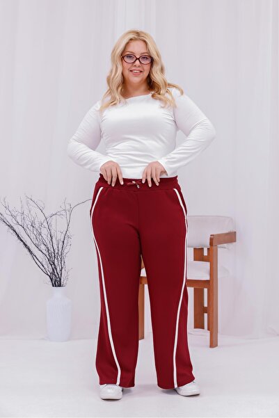 Siyezen Plus Size Stripe Detailed Palazzo Modal Fabric Set