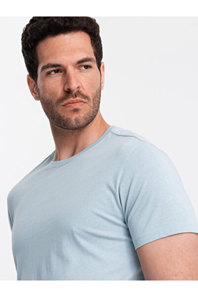 OMBRE Pánské klasické bavlněné tričko BASIC - světle modré V19 OM-TSBS-0146 XXL