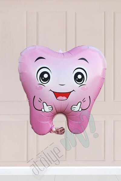 Atölye Mi Pink Tooth Foil Balloon Tooth Wheat Decoration Tooth Shaped Balloon
