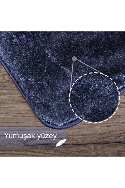 Bonny Home Relax Lacivert Kesme Yolluk Kaymaz Tabanlı Makinede Yıkanabilir Yumuşak Peluş Halı