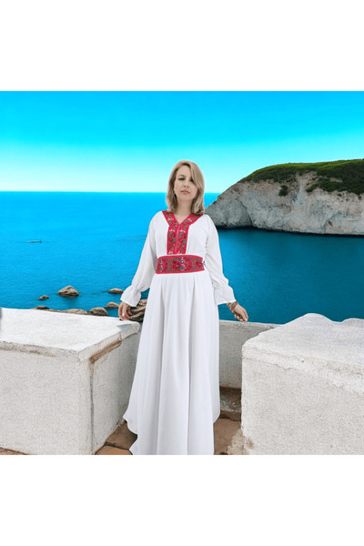 Ie Traditionala Afroditha traditionally stylized white dress