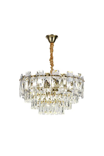RFAN Chandelier, Model 5861/500, Crystal Texture, Metal, 8 X E14, Gold