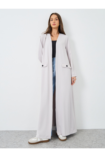 Styli Front Open Abaya with Mock Flap Pockets