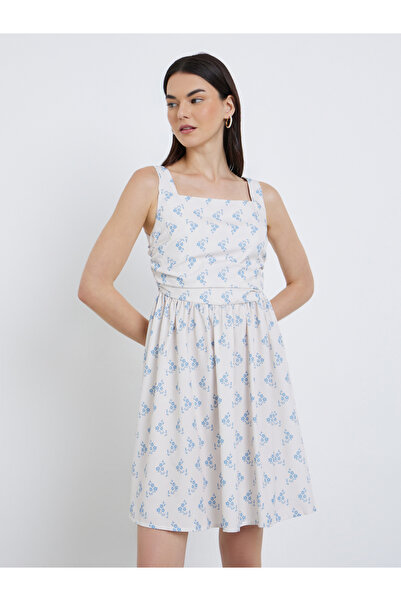 Take Two By Styli Floral Print Square Neck Strappy Mini Dress