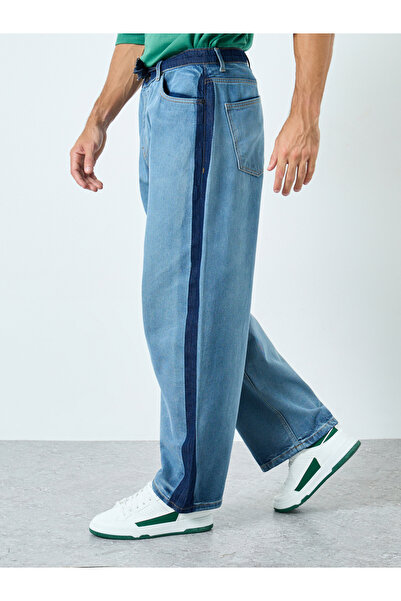 Styli بنطال جينز رجالي أزرق فضفاض مع لوحة متباينة