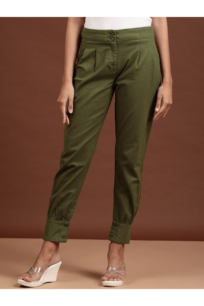 Freehand By Styli Women Green Tapered Fit Solid Pants