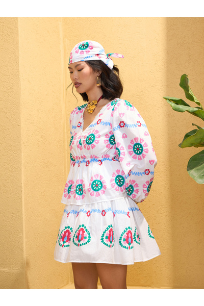 Sassafras By Styli White All Over Print Mini Dress