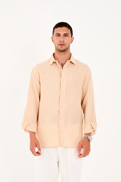 Rocqerx R-6048 Μακρυμάνικο πουκάμισο μουσελίνας με λεπτομέρεια ρόμπας με γιακά