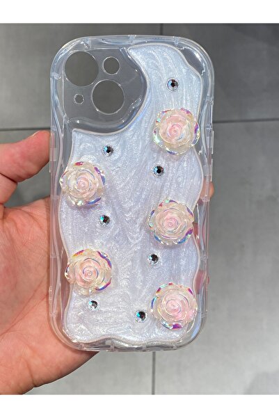 Mee.co İphone 13 ve 14 Uyumlu 3D Çiçek Figürlü Silikon Kılıf Epoksi Tasarım Ş...