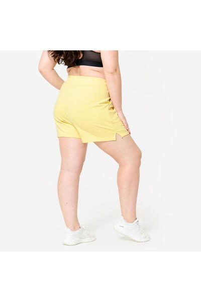 Decathlon Domyos Kadın Cepli Pastel Sarı Spor Şortu - Fitness
