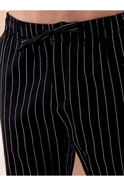 The Indian Garage Co By Styli Men Black Regular Fit Striped Trousers