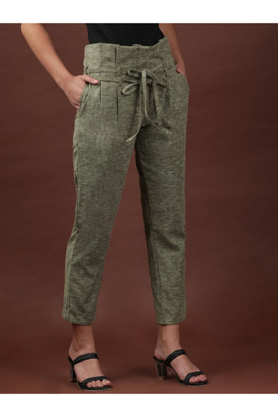Freehand By Styli Women Olive Slim Fit Cropped Pants