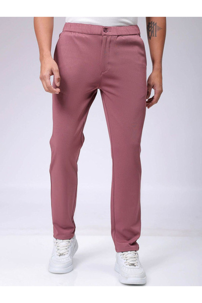 The Indian Garage Co By Styli Men Pink Slim Fit Textured Knit Trousers