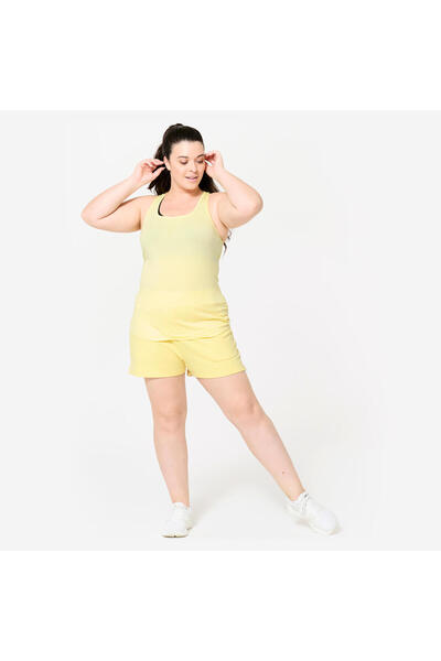 Decathlon Domyos Kadın Cepli Pastel Sarı Spor Şortu - Fitness