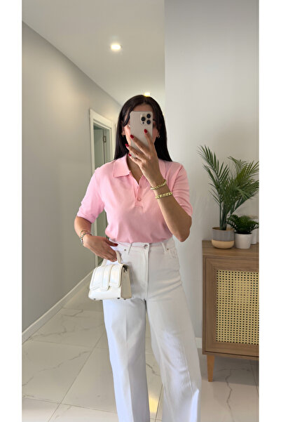 BİRCANÇİL Kita Pink Polo Neck Sweater