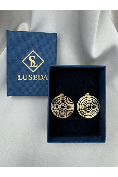 Luseda Gold Spiral Tasarım Kararmaz Çelik Büyük Halka Küpe