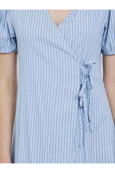 Take Two By Styli Striped Puff Sleeves Knee Length Dress