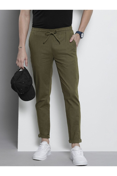 The Indian Garage Co By Styli Men Green Slim Fit Solid Joggers