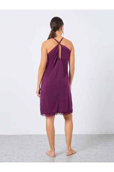 Styli Peep Open Back Hem Lace Detail Slip Dress