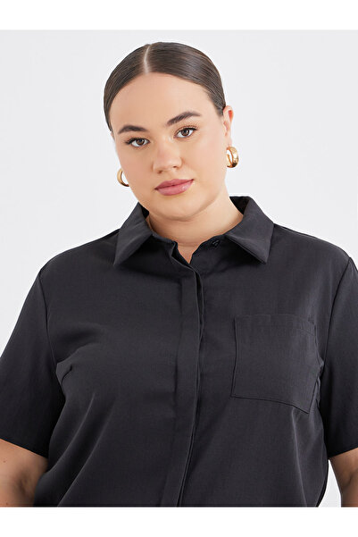 Styli Plus Size Black Solid Shirt and Wide Leg Pants Co-Ords