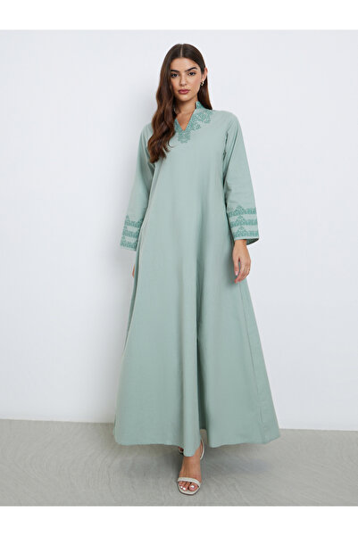 Styli جلابية قطنية مطبوعة باللون الأخضر