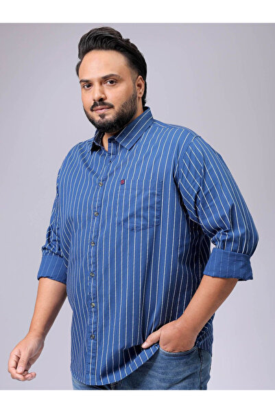 HardSoda By Styli Plus Men Blue Regular Fit Striped Casual Shirt