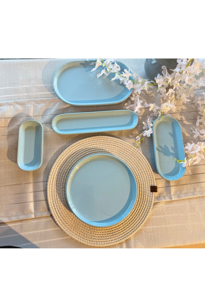 zaTen Pazar 6 KİŞİLİK 15 PARÇA MAVİ OVAL KAHVALTI TAKIMI