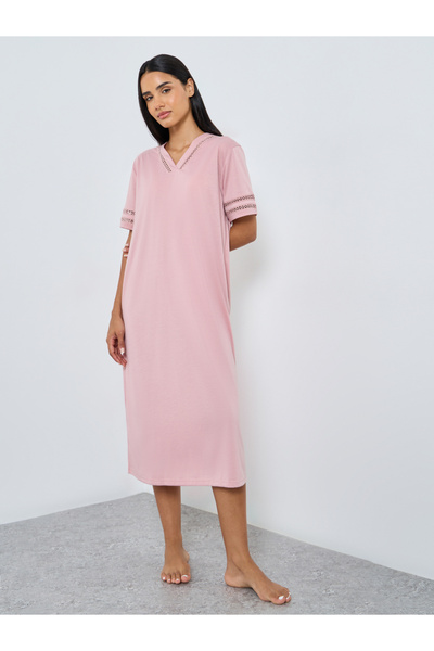Styli Broderie Trim Sleep T-Shirt Dress
