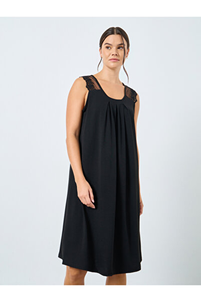 Styli Front Pintuck Shoulder Lace Detail Slip Dress