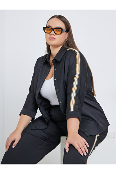 Styli Plus Black Shirt with Side Tape Detail