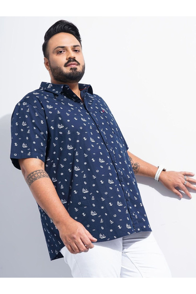 HardSoda By Styli Plus Men Navy Regular Fit Printed Casual Shirt