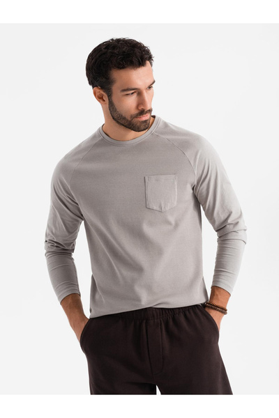 OMBRE Pánské tričko s dlouhým rukávem a "vaflovou" texturou - popelavě modré V7 OM-LSCL-0109 XL