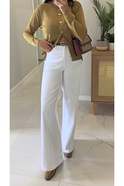 BİRCANÇİL جينز ويندا أبيض واسع الساقين