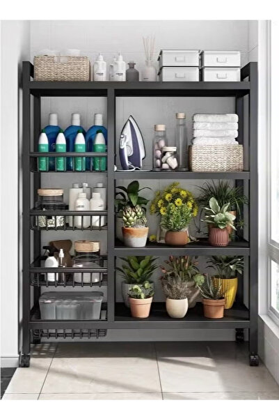 Cady One Multifunctional 4-Tier 4-Grid Mobile Storage Rack in Black, 108*80*32cm