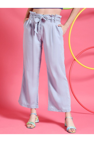 Freehand By Styli Women Blue Straight Leg Solid Pants