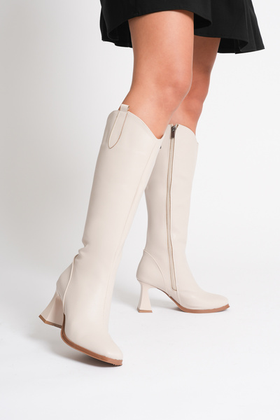 Lolita Love Shoes Welma Beige Leather Heeled Boots