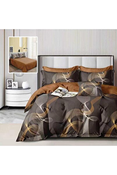 Pucioasa Double bed linen 6 pieces made of finet, brown with lines